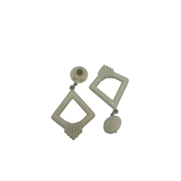 Geometric Shape White Dangling Earrings Modern Minimalist Jewelry - Picture 6 of 8